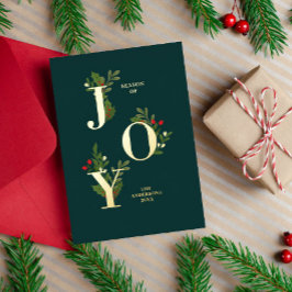 フェスティバルクリスマスカード(ホリー付き葉) 箔シーズンカード