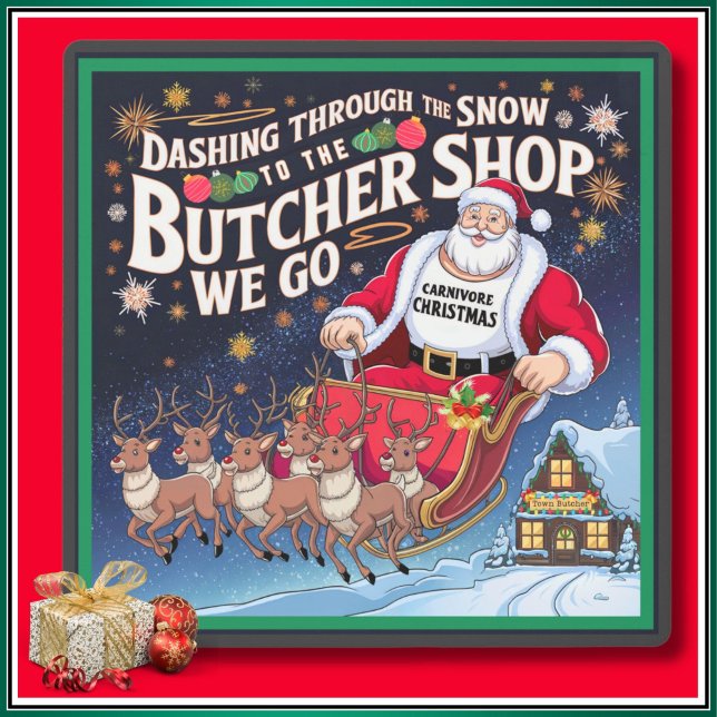 フェスティバルクリスマスカーニヴォーレケトヴォーレウォールアート メタルプリント (Festive Christmas Carnivore Ketovore Keto Wall Art. Merry Christmas Fun Carnivore Metal Wall Art.)