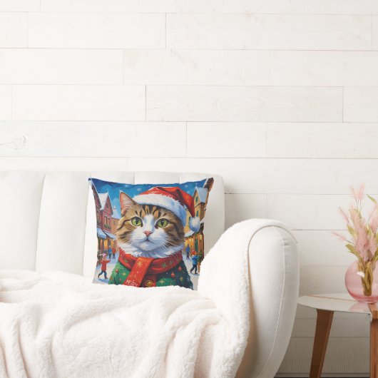フェスティバルクリスマスキャットinサンタハット クッション (ソファ)