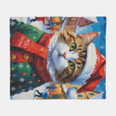 フェスティバルクリスマスキャットinサンタハット フリースブランケット (正面(横))