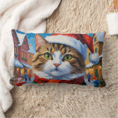 フェスティバルクリスマスキャットinサンタハット ランバークッション (ブランケット)