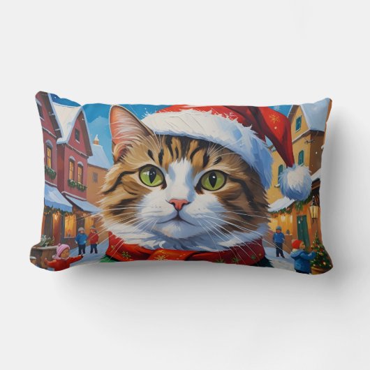 フェスティバルクリスマスキャットinサンタハット ランバークッション (正面)