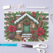 フェスティバルクリスマスキャビン囲まれたホリデーデコ 薄葉紙 (クラフト)