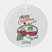 フェスティバルクリスマスキャンパーのワードアート ガラスオーナメント (正面)