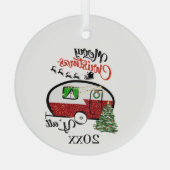 フェスティバルクリスマスキャンパーのワードアート ガラスオーナメント (裏面)