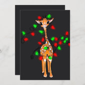 フェスティバルクリスマスキリン赤い緑のキラキラ光 招待状 (正面/裏面)