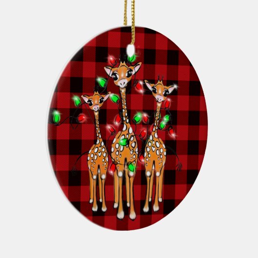 フェスティバルクリスマスギラッフェレッドブラックプレイド セラミックオーナメント (右)