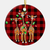 フェスティバルクリスマスギラッフェレッドブラックプレイド セラミックオーナメント (正面)