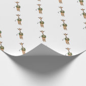 フェスティバルクリスマスギラフェレッドグリーンホリーリース ラッピングペーパー (角)