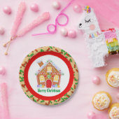 フェスティバルクリスマスギンジャーブレッドハウスアド文字プレート ペーパープレート (パーティー)
