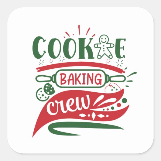 フェスティバルクリスマスクッキーベーキングクルーのワードアート スクエアシール (正面)