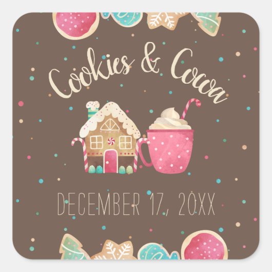 フェスティバルクリスマスクッキー交換パーティーテーマ スクエアシール (正面)