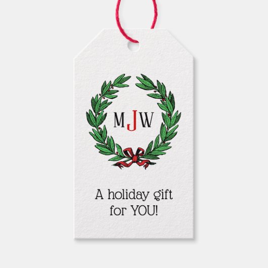 フェスティバルクリスマスクリスマスホリーリースモノグラム ギフトタグ (正面)