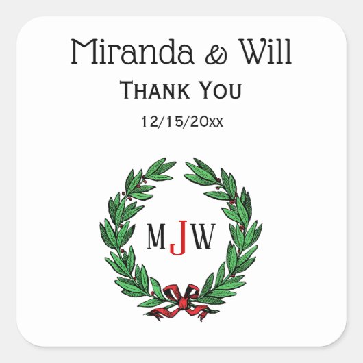 フェスティバルクリスマスクリスマスホリーリースモノグラム スクエアシール (正面)