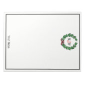 フェスティバルクリスマスクリスマスホリーリースモノグラム ノートパッド (正面)