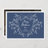 フェスティバルクリスマスクレストmistletoe写真青 シーズンカード (正面/裏面)