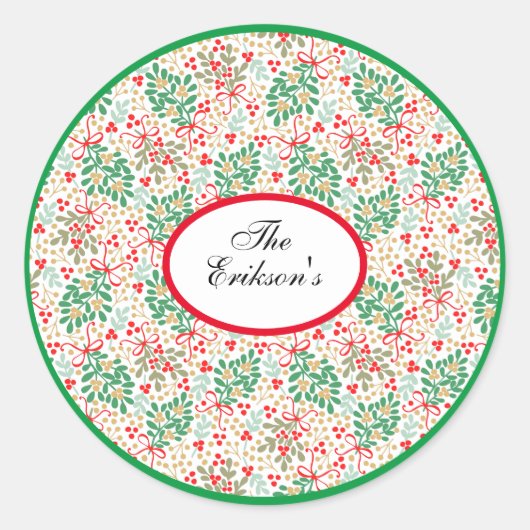 フェスティバルクリスマスグリーンとホリーベリー ラウンドシール (正面)