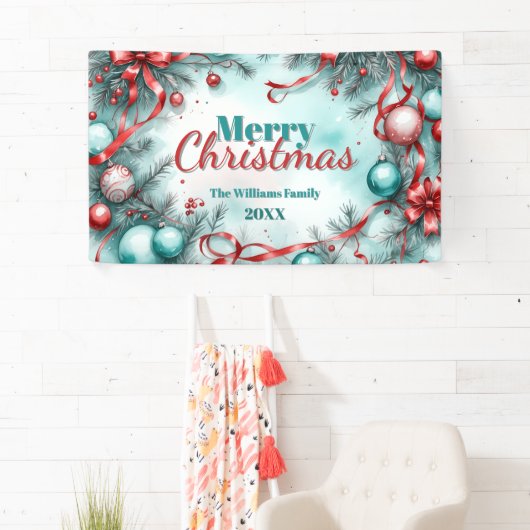 フェスティバルクリスマスグリーンオーナメントレッドリボン 横断幕 (インサイチュ)