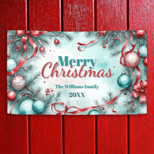 フェスティバルクリスマスグリーンオーナメントレッドリボン 横断幕