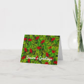 フェスティバルクリスマスグリーンホリー葉ズレッドベリー シーズンカード (正面)
