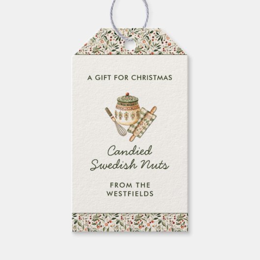 フェスティバルクリスマスグリーンリーレッドベリーフード ギフトタグ (正面)
