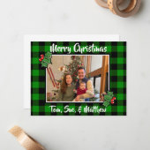 フェスティバルクリスマスグリーン黒い格子模様のホリ離れー ノートカード (正面/裏面インサイチュ)