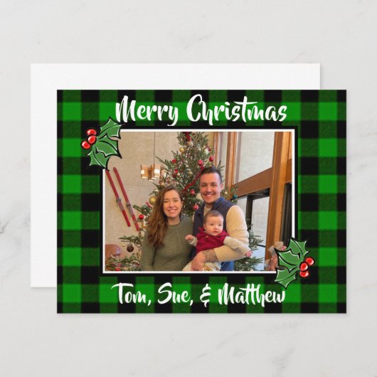 フェスティバルクリスマスグリーン黒い格子模様のホリ離れー ノートカード (正面/裏面)