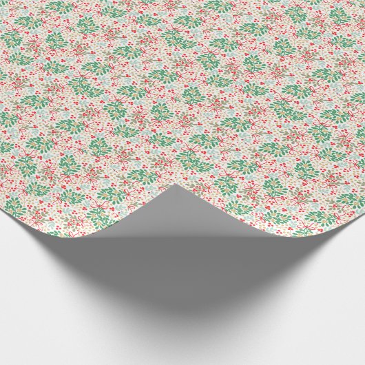 フェスティバルクリスマスグリーン,ホリーベリーとボウ ラッピングペーパー (角)