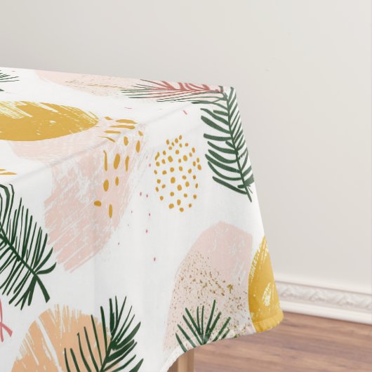 フェスティバルクリスマスグリーン、金ゴールド、ピンクのアクセント テーブルクロス (インサイチュ)