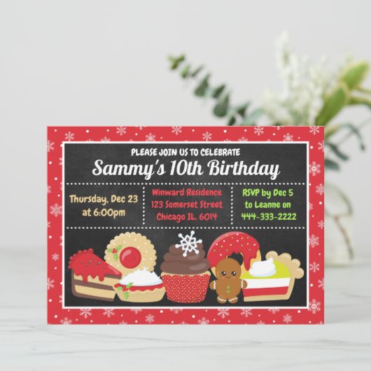 フェスティバルクリスマスケーキとクッキー誕生日 招待状 (スタンド正面)