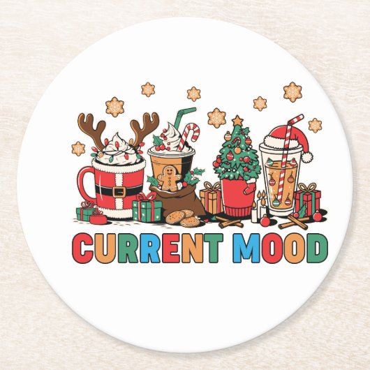 フェスティバルクリスマスコーヒーカップよくはしゃぐデザイン ラウンドペーパーコースター (正面)