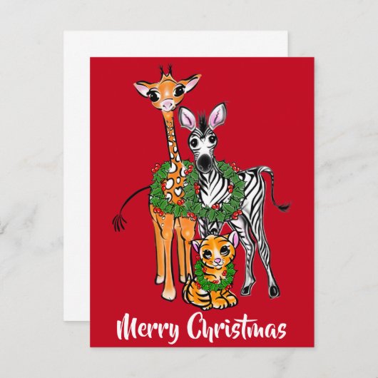フェスティバルクリスマスサファリ、ゼブラジラフェライオン ノートカード (正面/裏面)
