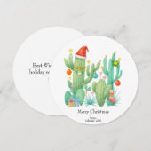 フェスティバルクリスマスサボテンとサンタハット&オーナメント サンキューカード (正面/裏面)