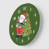 フェスティバルクリスマスサンタアンドツリーズ ラージ壁時計 (傾斜)