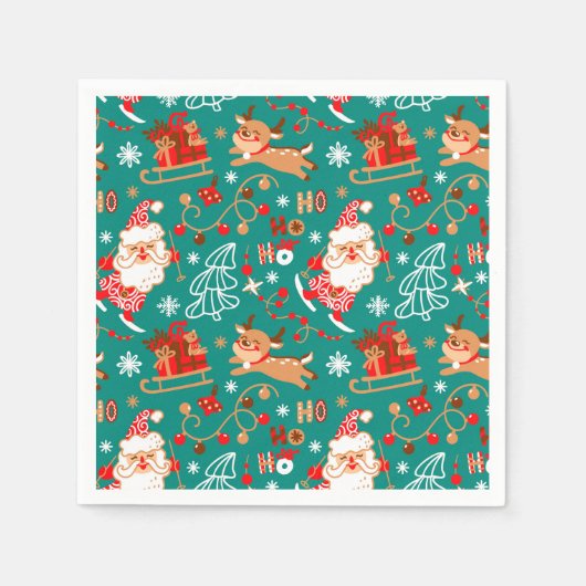 フェスティバルクリスマスサンタアンドトナカイ スタンダードカクテルナプキン (正面)