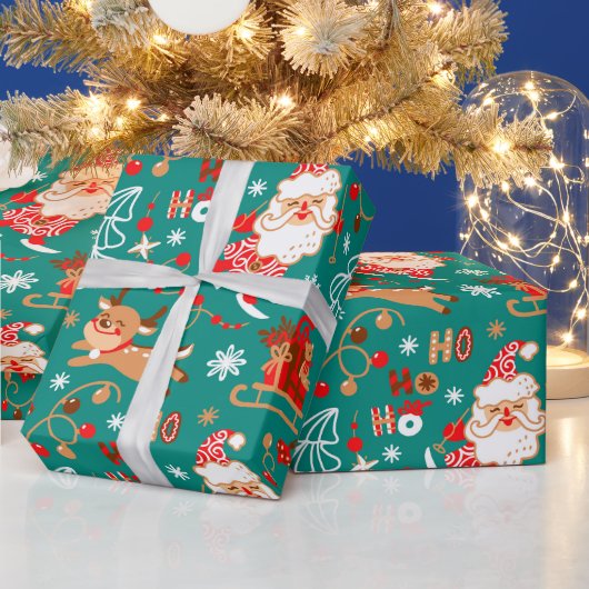 フェスティバルクリスマスサンタアンドトナカイ ラッピングペーパー (クリスマス)