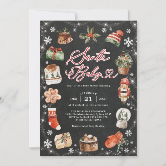 フェスティバルクリスマスサンタウィンターホリデーベビーシャワー 招待状 (正面)