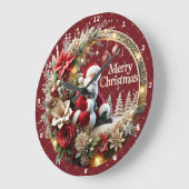 フェスティバルクリスマスサンタクロースエレガントとフローラ ラージ壁時計 (傾斜)