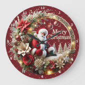 フェスティバルクリスマスサンタクロースエレガントとフローラ ラージ壁時計 (正面)