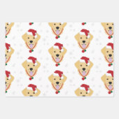 フェスティバルクリスマスサンタゴールデンレトリバースノーフレーク ラッピングペーパーシート (正面)