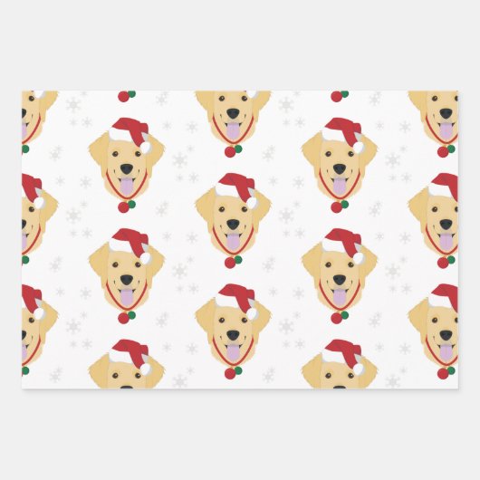 フェスティバルクリスマスサンタゴールデンレトリバースノーフレーク ラッピングペーパーシート (正面)
