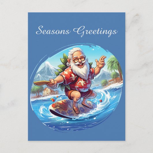 フェスティバルクリスマスサーフィンサンタアド文字ホリデイ シーズンポストカード (正面)