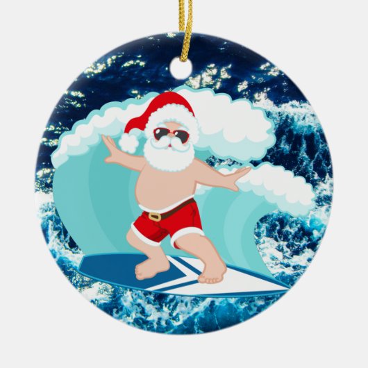 フェスティバルクリスマスサーフィンサンタアド気持ち セラミックオーナメント (正面)