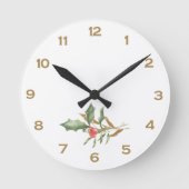 フェスティバルクリスマスシンプルボタニカルデザイン ラウンド壁時計 (正面)