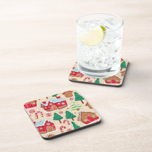 フェスティバルクリスマスジンジャーブレッドハウズツリーパターン コースター (右側)