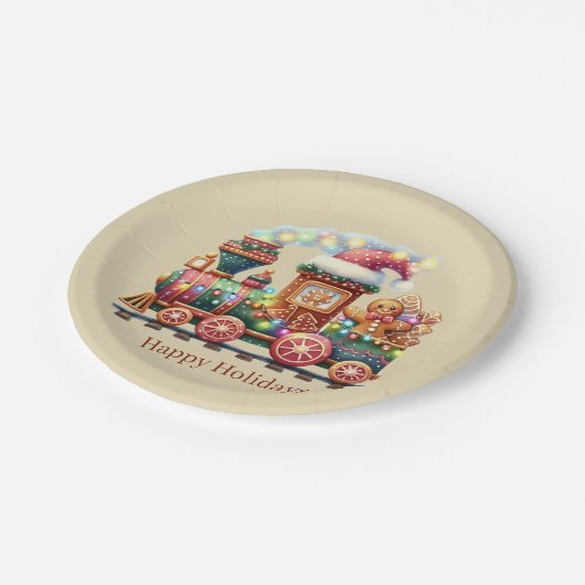 フェスティバルクリスマスジンジャーブレッド列車パーティー ペーパープレート (アングル)