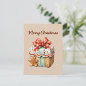 フェスティバルクリスマスジンジャーブレッド水の色ホリデー シーズンポストカード (スタンド正面)