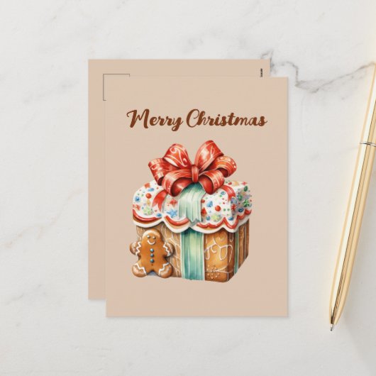 フェスティバルクリスマスジンジャーブレッド水の色ホリデー シーズンポストカード (正面/裏面インサイチュ)