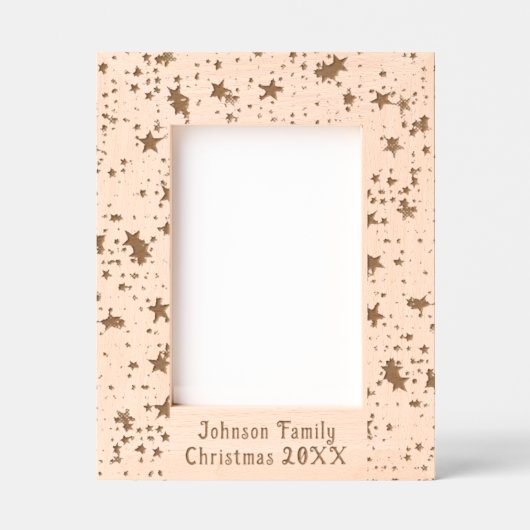 フェスティバルクリスマススターズファミリー名5x7木製 レーザー彫刻フレーム (正面)