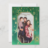 フェスティバルクリスマススター：緑と金ゴールド写真 シーズンカード (裏面)